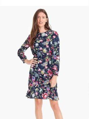 New 10 J.Crew long-sleeve flouncy hem dress in painted floral